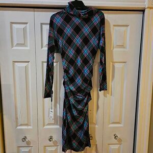 Marc Cain Women's Multicolor Long Sleeves Plaid Pattern Ruched Dress Size 8